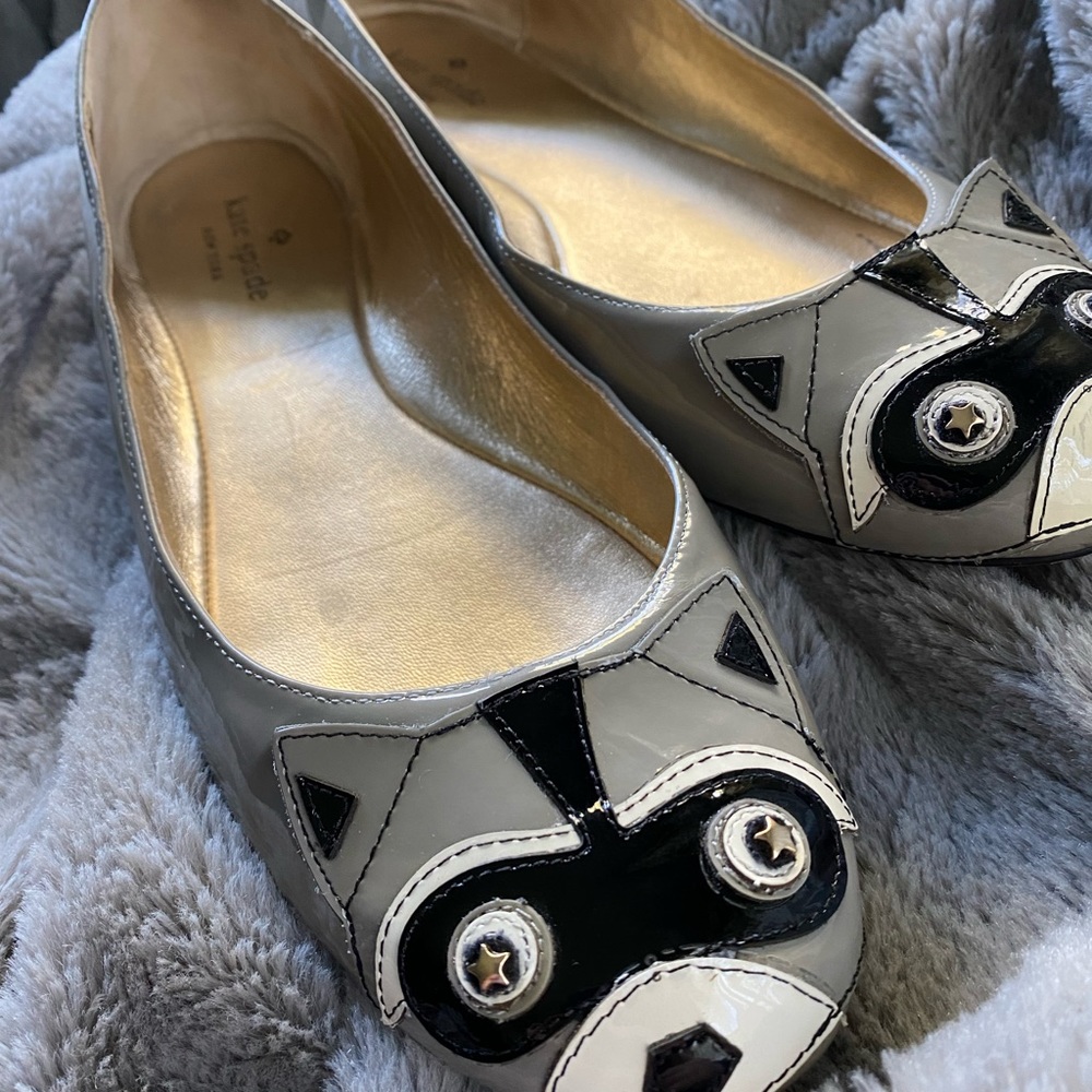 Kate Spade Jairo Raccoon Grey Patent Leather Ballet Flats. Size 10.5 - Picture 2 of 9